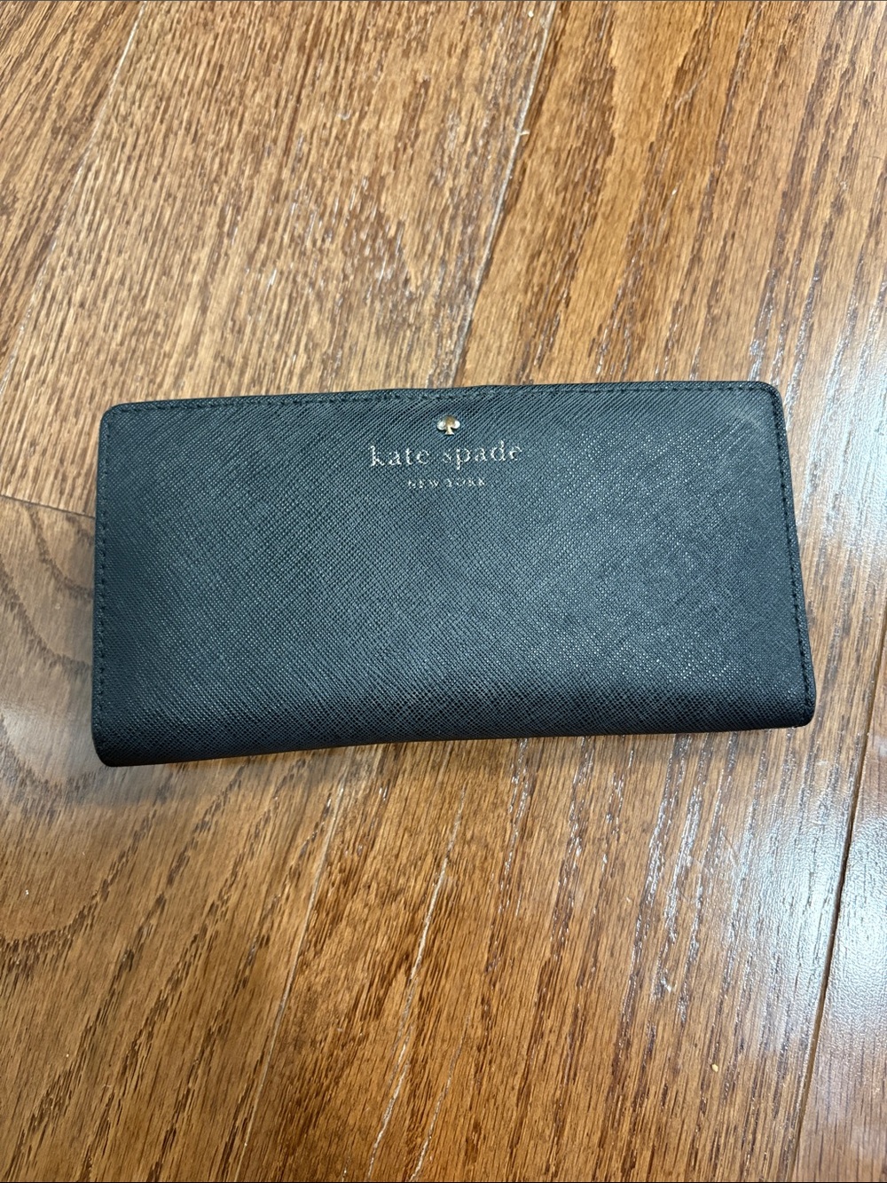 kate spade Black Saffiano Long Zip Wallet with Gold Logo